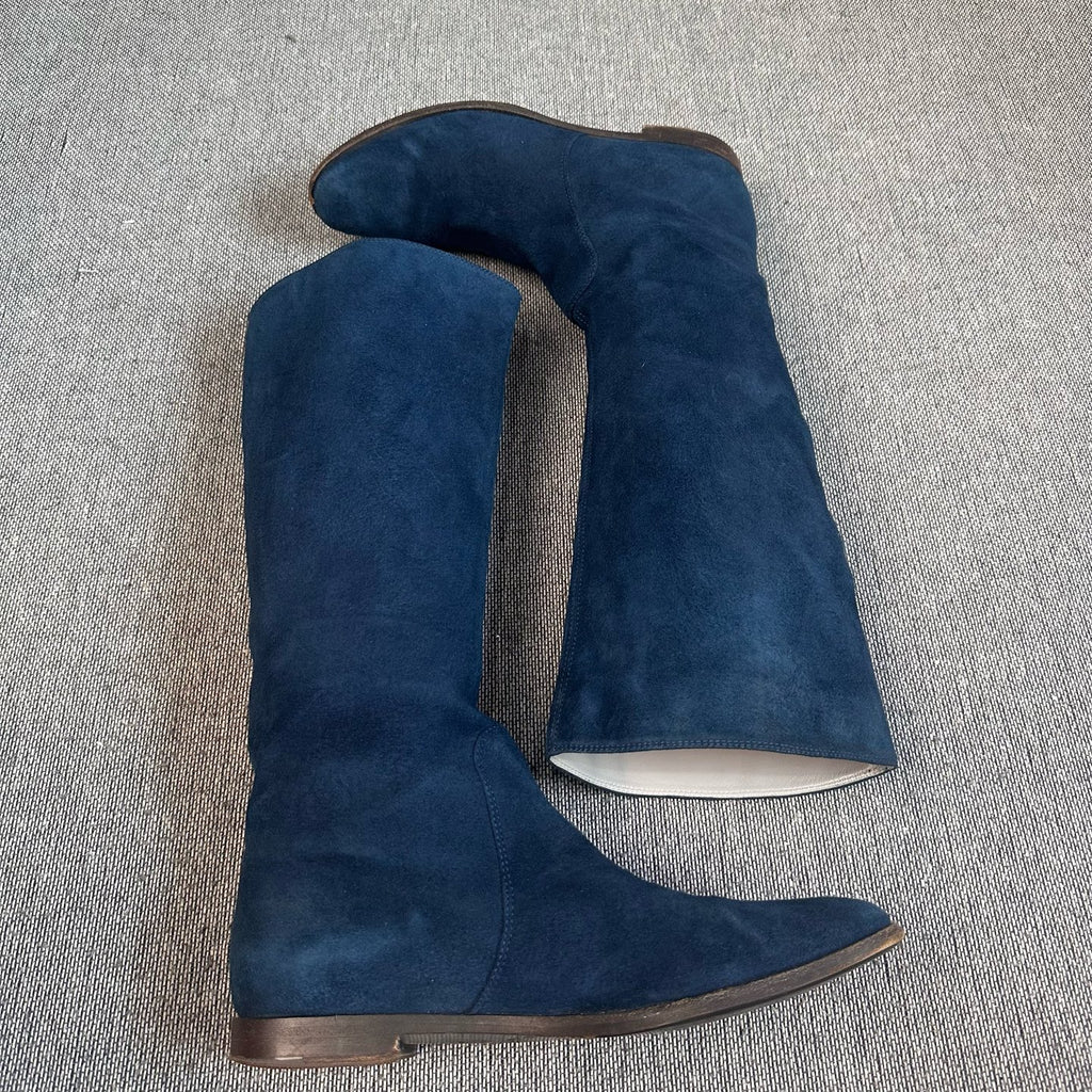 空白 Alcantara Blue Ankle boots