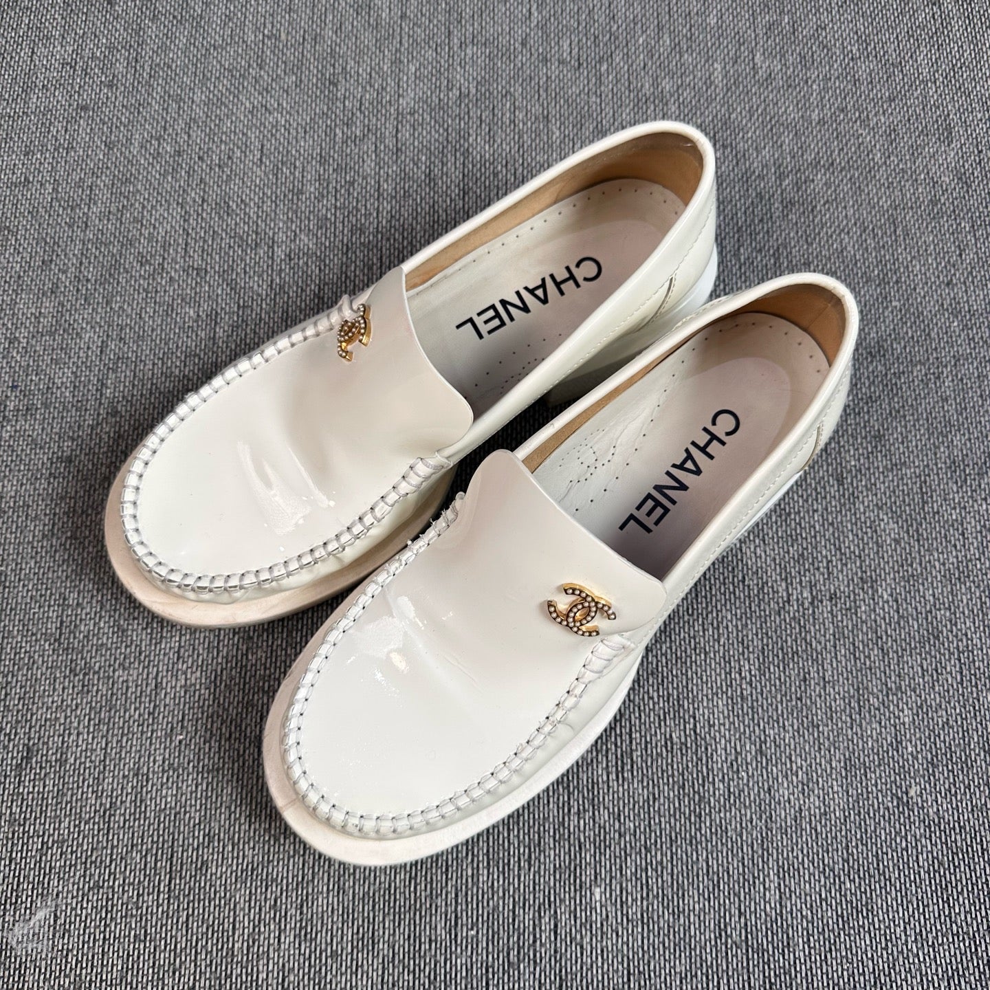 Chanel White Loafers