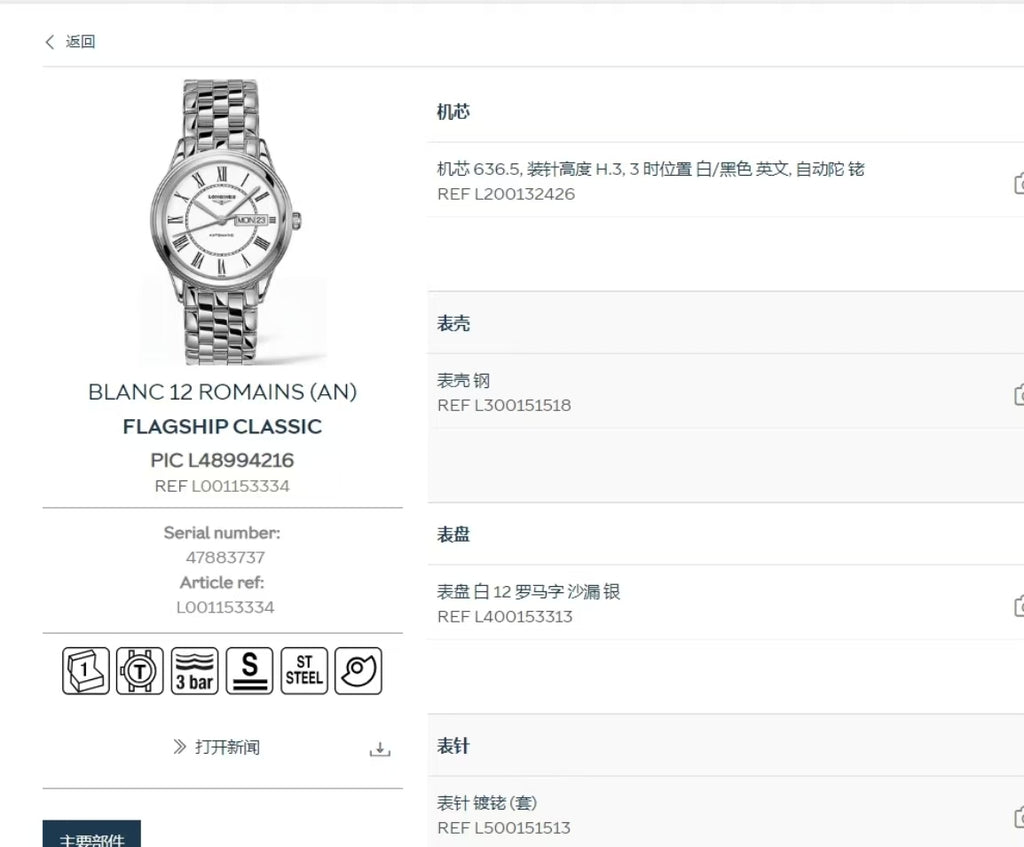 Longines Classic White Automatic (self-winding) watch 38.5 millimeters L4.899.4.21.6