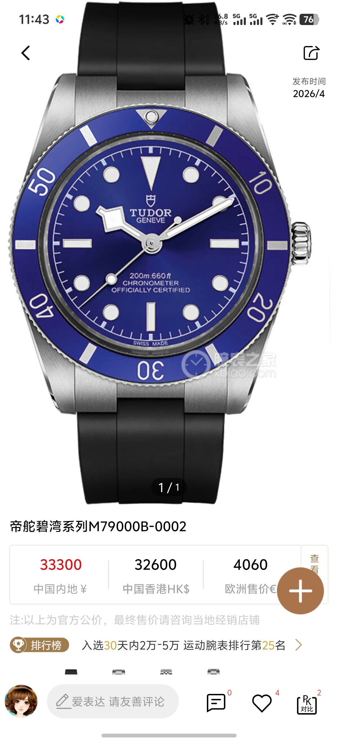 Tudor Biyuan Type 54 37 millimeters