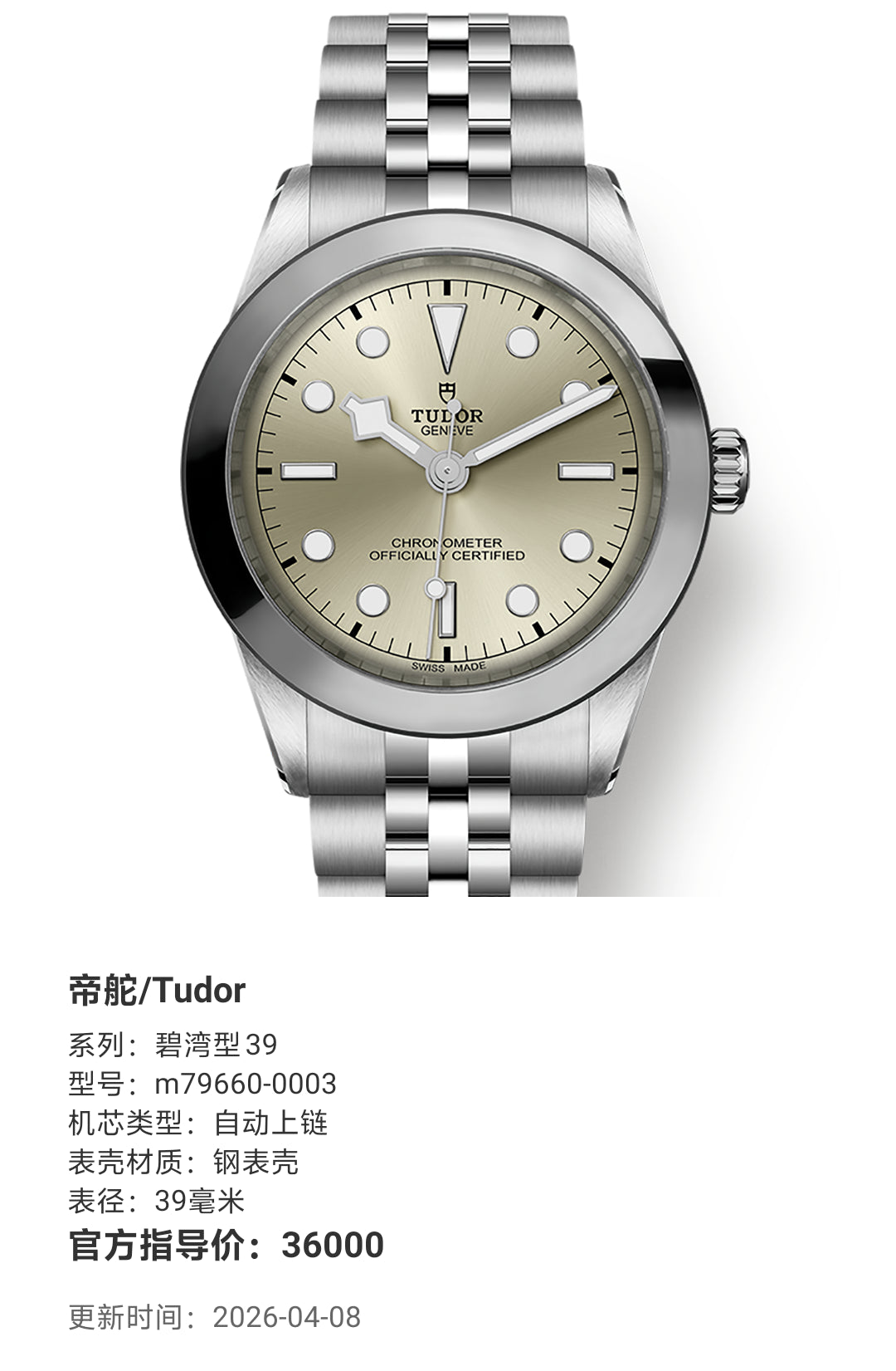Tudor Biyuan Style 39 39 millimeters m79660-0003