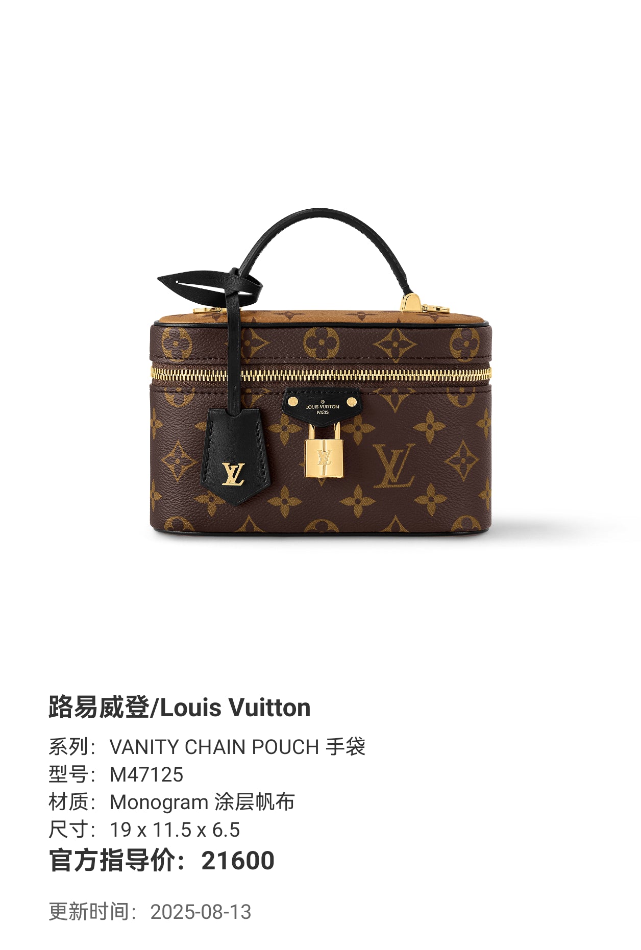 Louis Vuitton VANITY CHAIN POUCH handbag 19 x 11.5 x 6.5 M47125