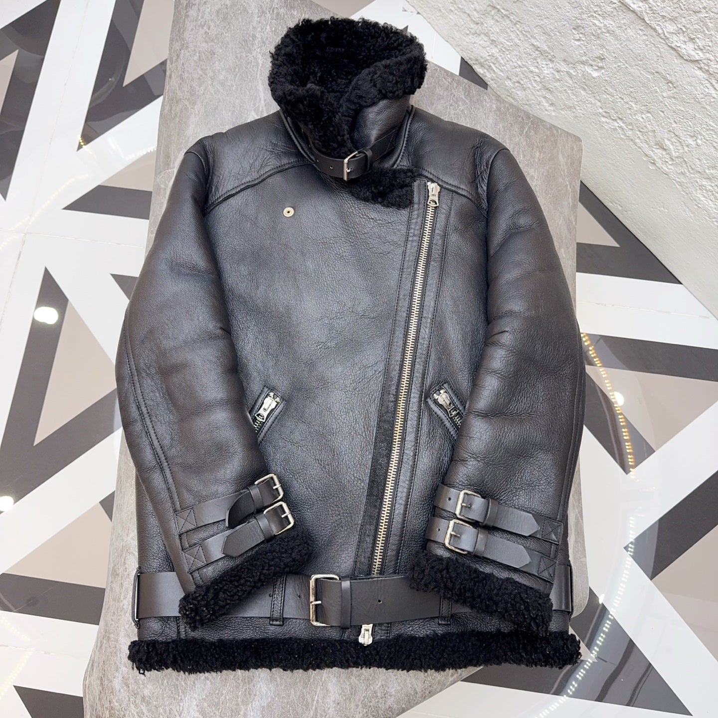 acne studios Leather Black Coat