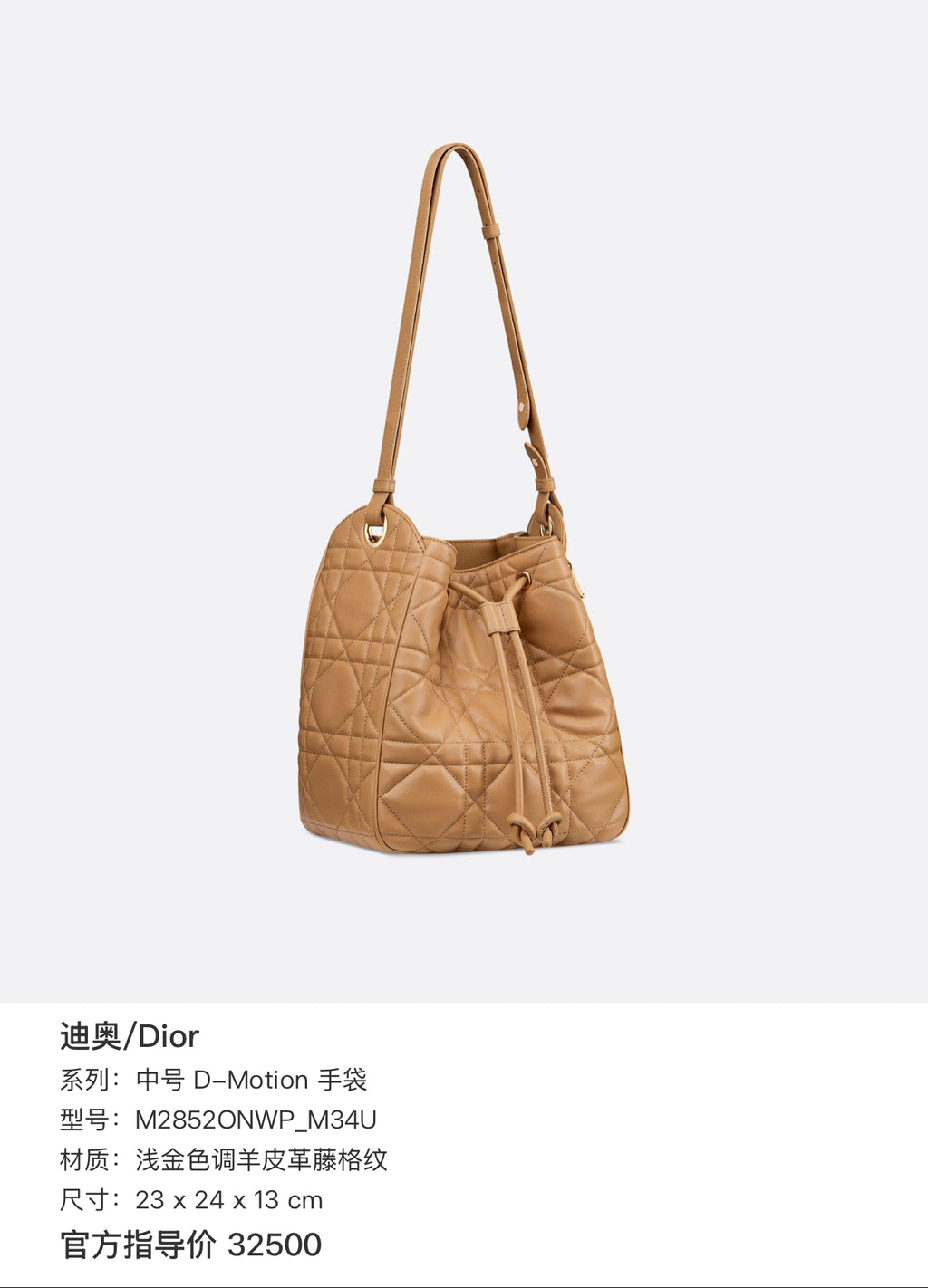 Dior Medium D-Motion Handbag Leather Gold 23 x 24 x 13 cm M2852ONWP_M34U
