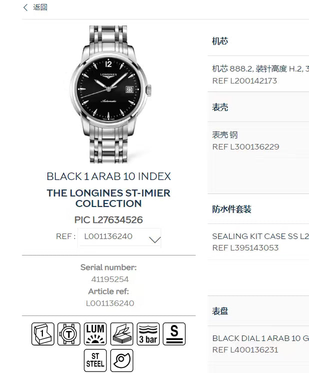 Longines Black Automatic (self-winding) watch
