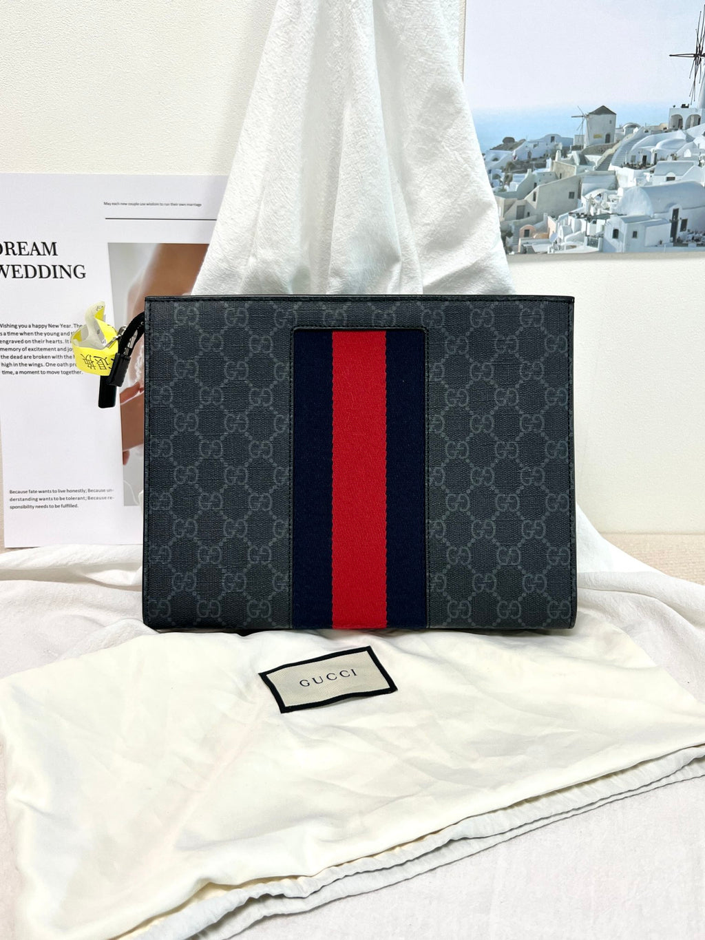 Gucci Striped Web GG Supreme canvas clutch bag Clutch 475316 KHN4C 1095